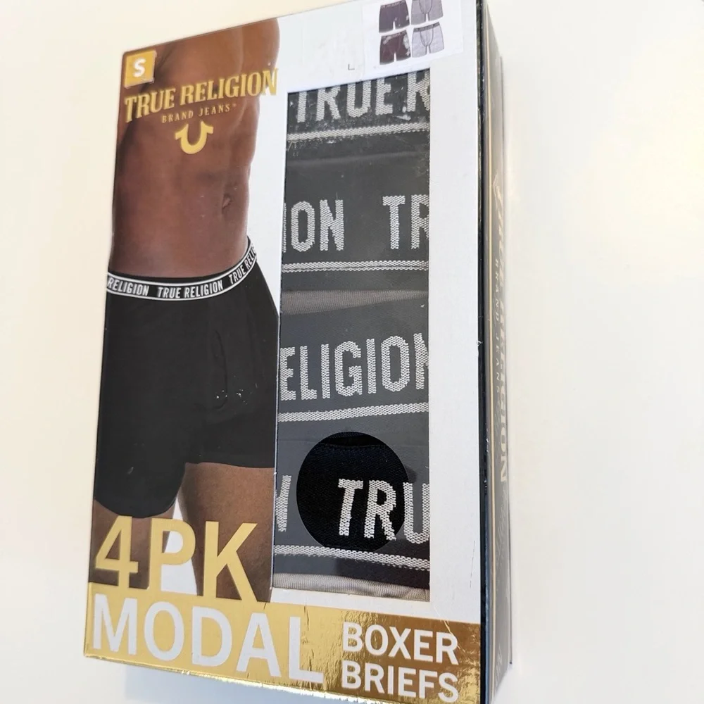 True Religion 4-PK multi grey/ black Modal Boxer Briefs Small 28-30 Waist NWT